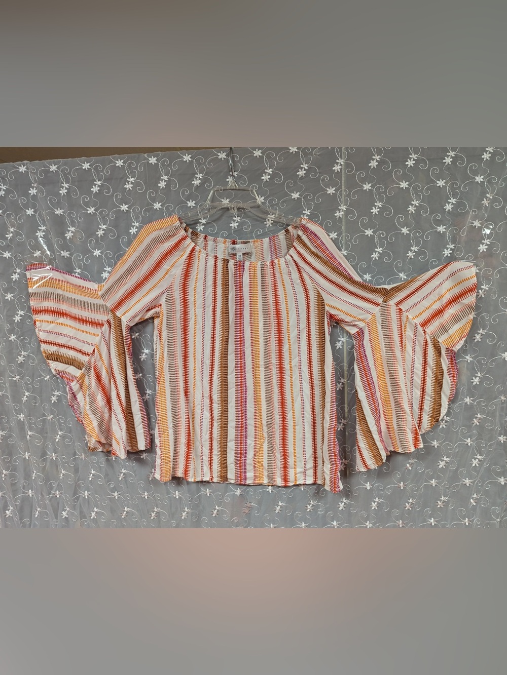 LIKE NEW SIZE M Women’s Striped Bell-Sleeve Blouse in Multicolor Stripe